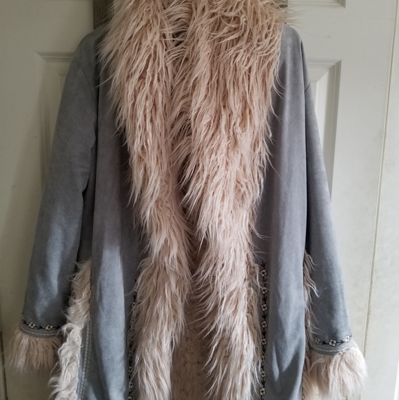 Spell Gray and Cream Faux Fur Coat - Picture 1 of 6